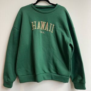 Shein Women's Hawaii USA Pullover Long Sleeve Green Oversized Sweatshirt Size M